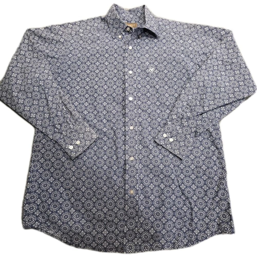Ariat Men's Medium‎ Fitted Button Down Shirt Blue Long Sleeve Classic Cowboy